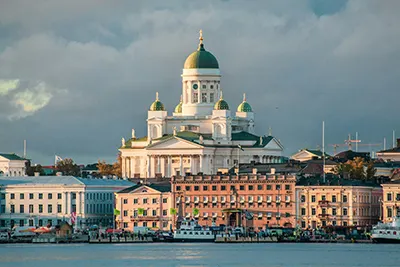 Helsinki, Finland’s modern capital surrounded by the Baltic Sea.